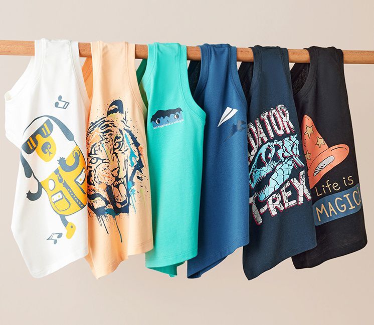 純棉印花無袖背心-月球探險-湖水綠