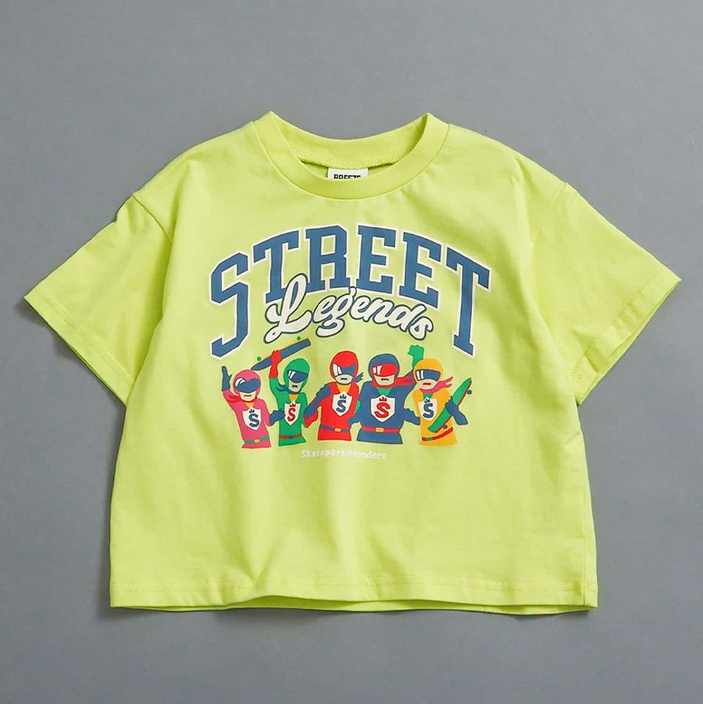 100%棉 美式印花短袖上衣-假面超人們-萊姆黃