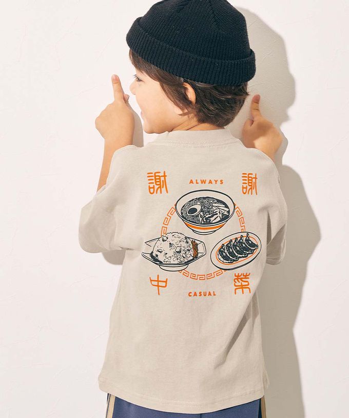 日本 devirock - 100%棉 世界美食印花短袖上衣-港式點心-黑