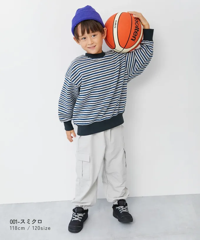 日本 devirock - 裏起毛 百搭條紋大學長袖上衣-森林綠