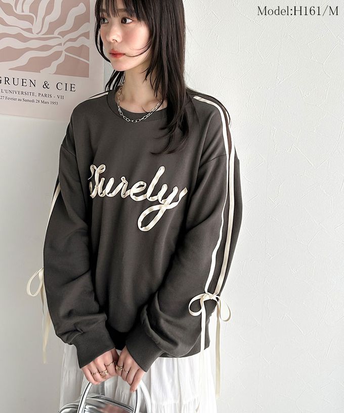 日本 Classical Elf - mily bilet 甜美袖蝴蝶結立體logo上衣-粉緞帶-象牙白