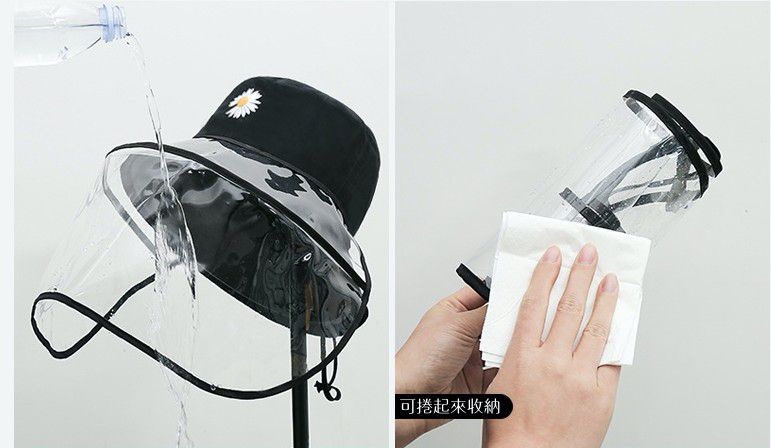 防飛沫漁夫帽可拆式面罩-小雛菊-黑色 (頭圍56-58cm)