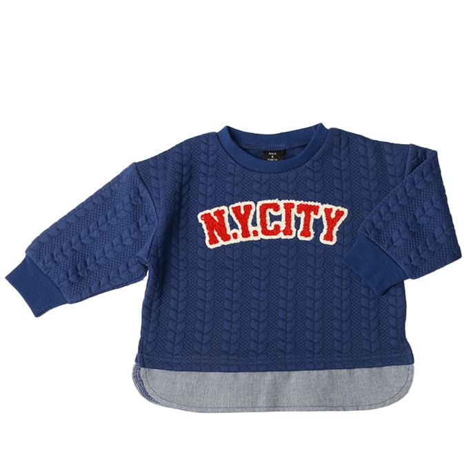 akachan honpo - 長袖休閒上衣-下擺拼接-深藍色