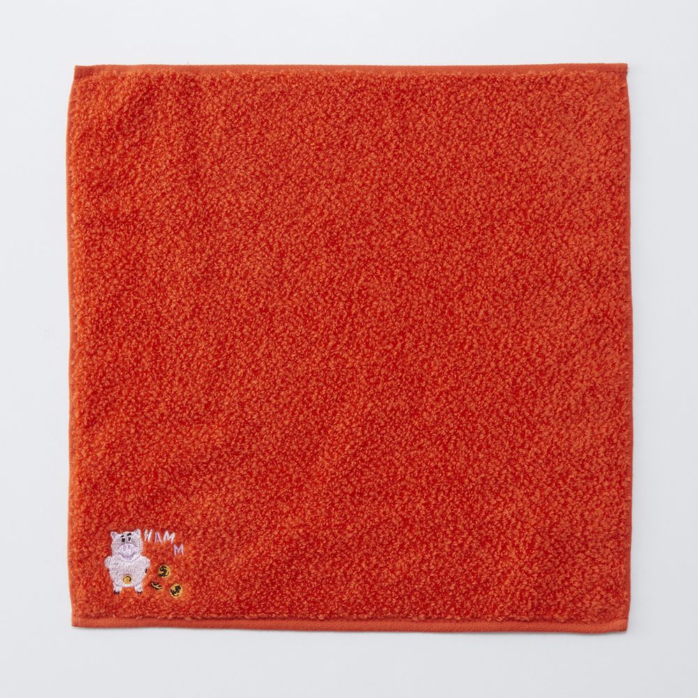 日本千趣會 - 日本製 迪士尼純棉今治毛巾手帕-火腿-橘紅 (25x25cm)