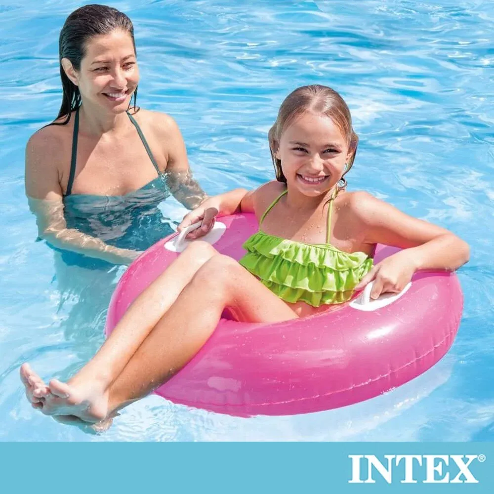 INTEX - 亮彩雙握把充氣泳圈-直徑76cm(59258)-桃紅