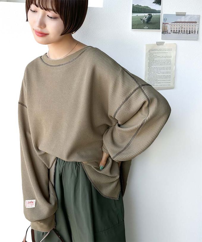 日本 Classical Elf - Java 華夫格車線薄長袖上衣-淺灰