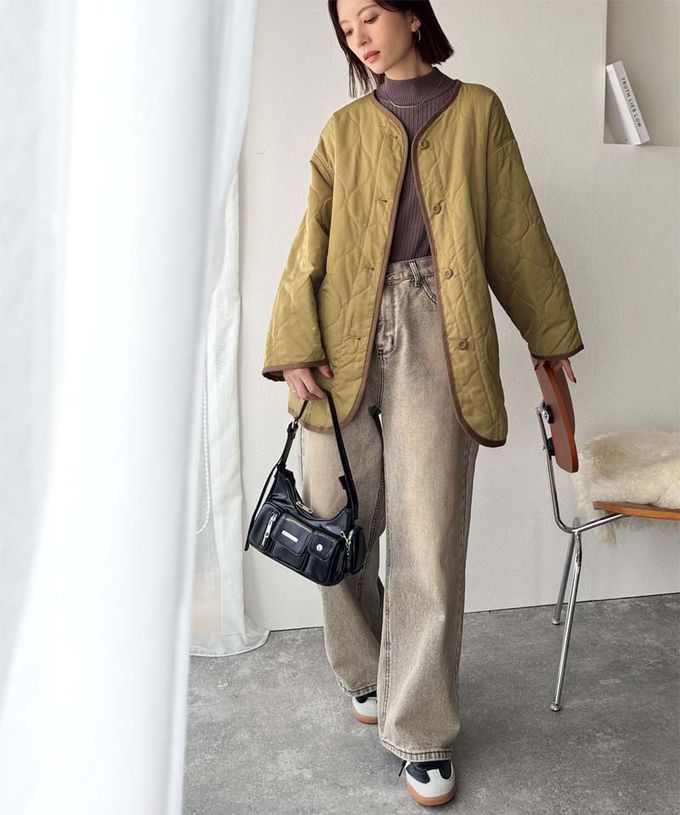 日本 Classical Elf - 簡約絎縫泡泡紋鋪棉外套-淺米杏