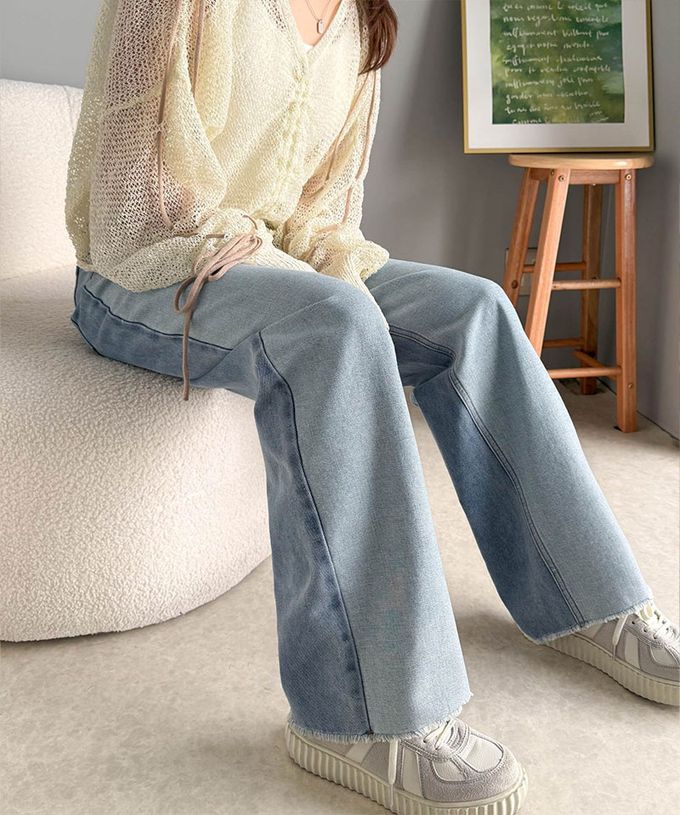 日本 Classical Elf - Java 個性深淺配色寬版丹寧褲-藍系