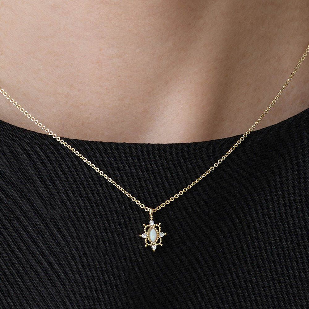 古典歐風閃耀蛋白石項鍊-欖尖款