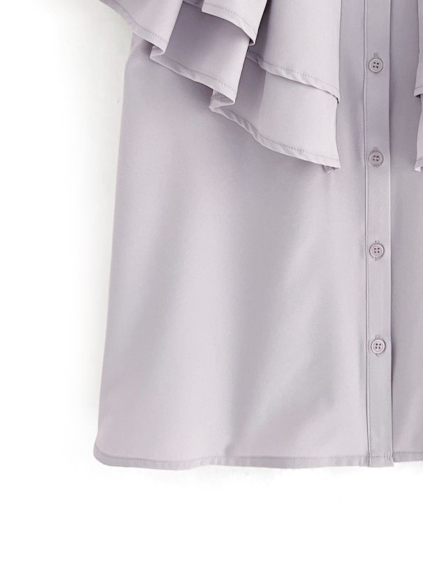 日本 GRL - 夢幻荷葉領層次短袖襯衫-深藍 (F)