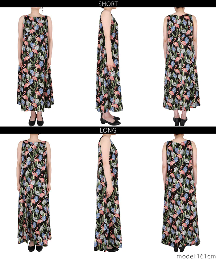 日本 COCA - 熱帶風情印花無袖洋裝-黑