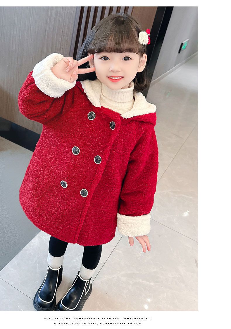 加厚毛絨造型長版外套-兔子耳朵-紅色-(送兔子配飾)