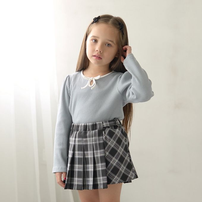 日本 Lycee mine - 領口滾邊綁帶澎澎長袖上衣-黑