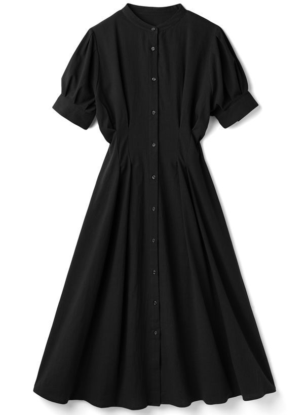 日本 GRL - 文藝氣息泡泡袖排釦洋裝-深藍