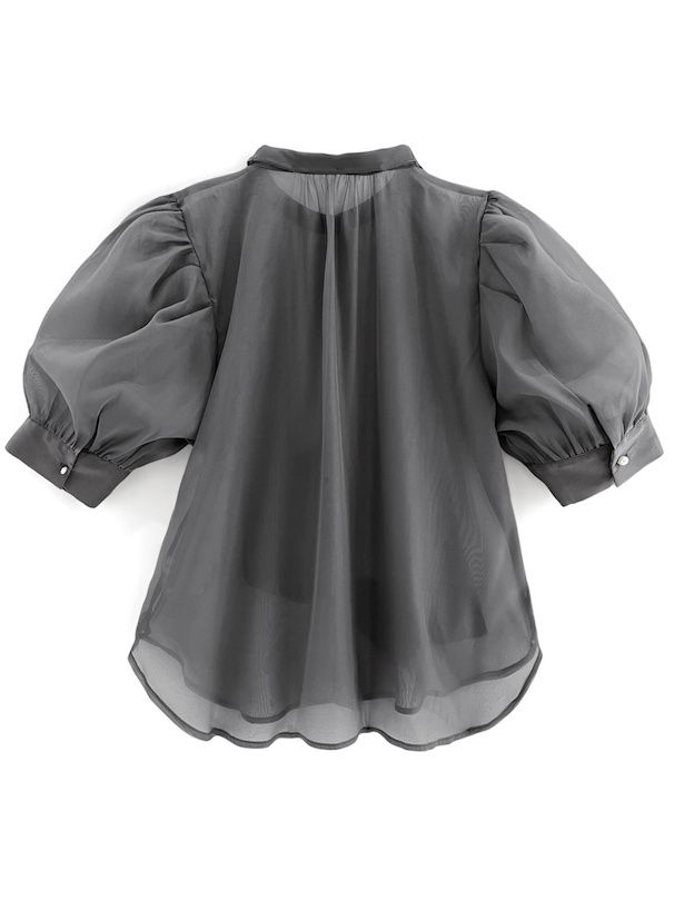 日本 GRL - 優雅光澤感蝴蝶結短袖襯衫-石墨灰 (F)