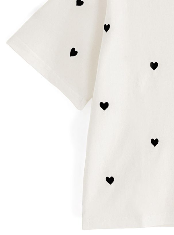 日本 GRL - 酷甜愛心刺繡短袖上衣-白 (F)