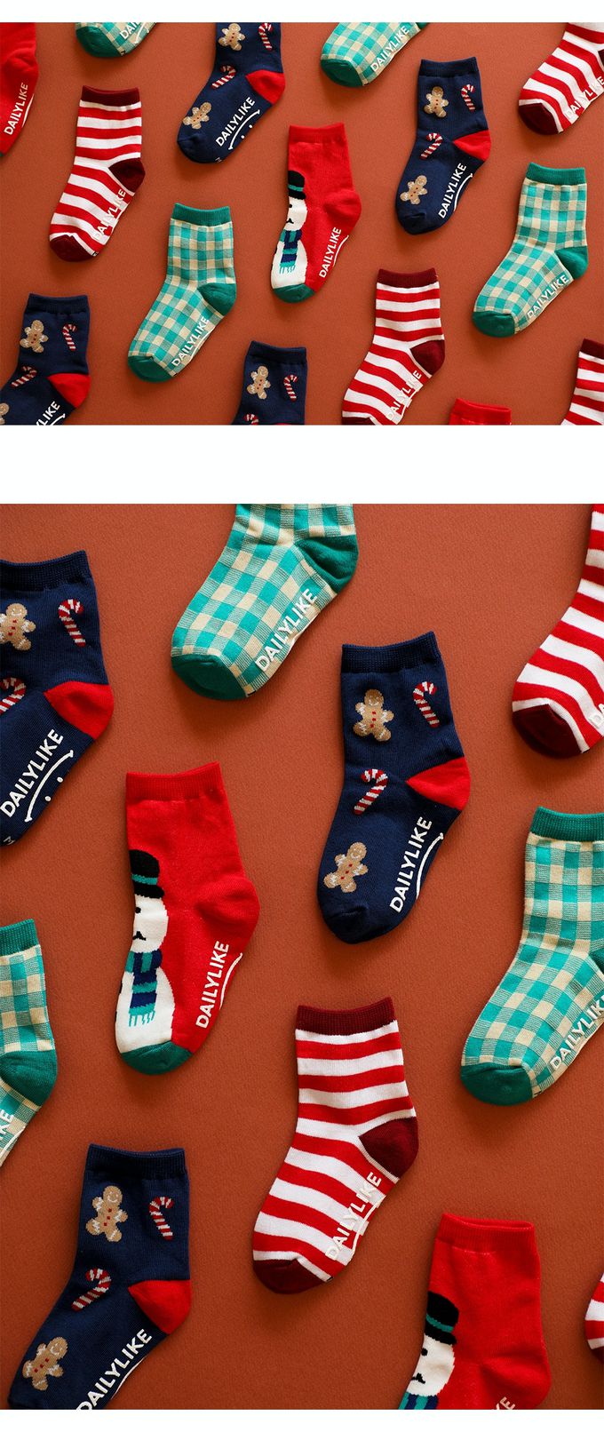 韓國 Daily Like - 兒童襪子/中筒襪4入組-聖誕款