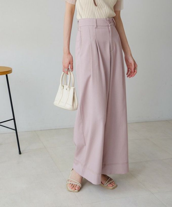 日本 Bab - 簡潔縫線俐落寬版長褲-粉紅