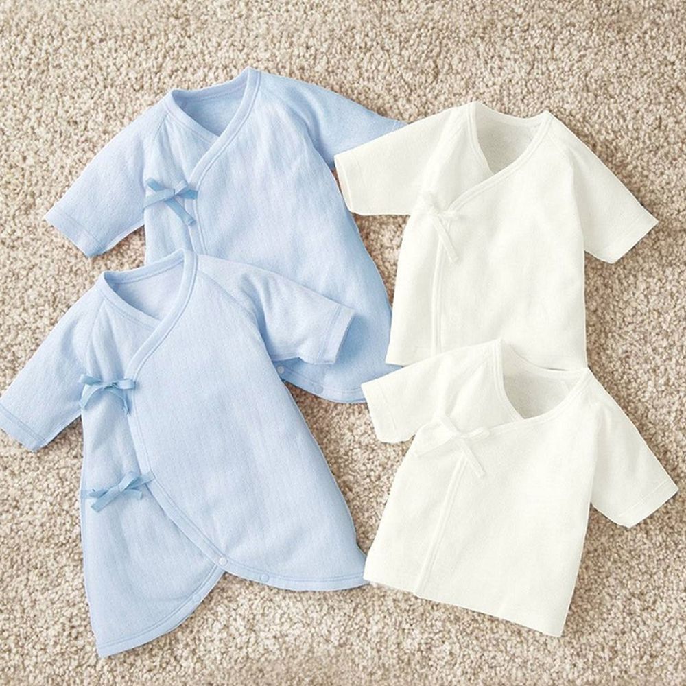 日本 Combi - mini系列-純棉保暖內衣4件組 (50-60)-白色肚衣*2 藍色蝴蝶裝*2