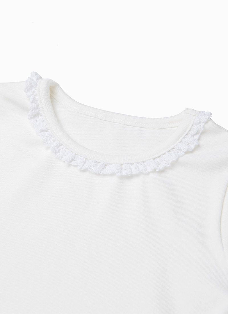 韓國 OZKIZ - 領口蕾絲點綴上衣-白