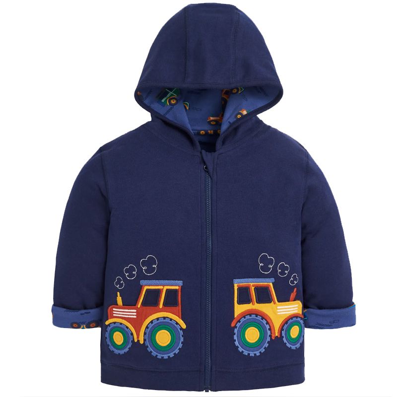 英國 JoJo Maman BeBe - 雙面穿100%純棉保暖連帽外套-拖拉機