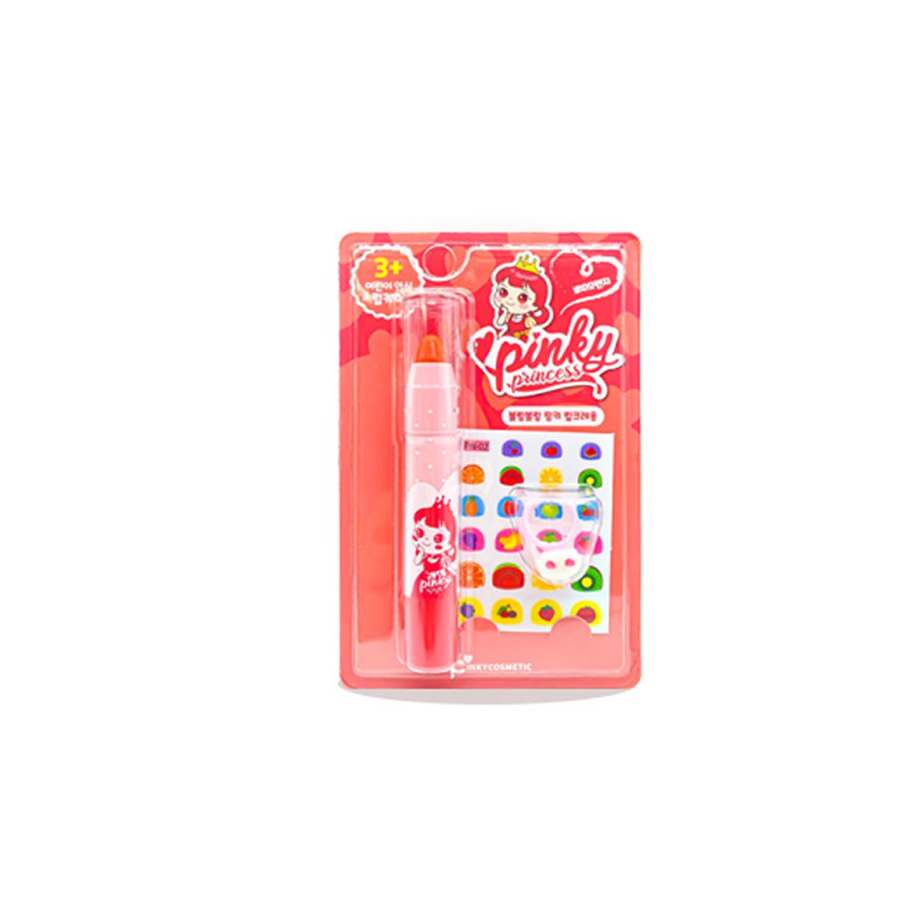 韓國PINKY - bling bling潤唇指甲貼套組-03.珊瑚橘-潤唇膏+1支 可愛戒指+1個 指甲貼+一份