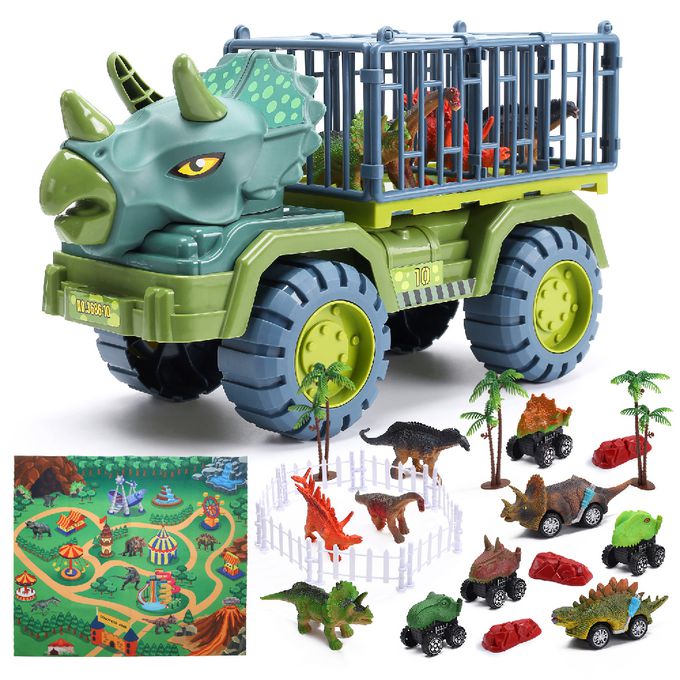CuteStone - 兒童仿真三角龍運輸車套裝玩具20件組