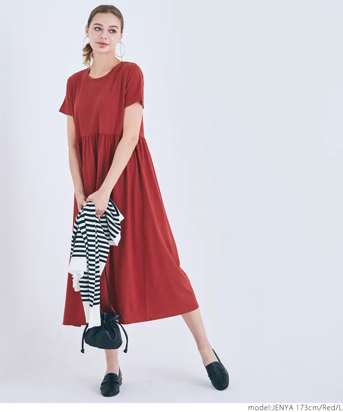 日本 COCA - 簡約百搭短袖收腰洋裝-白