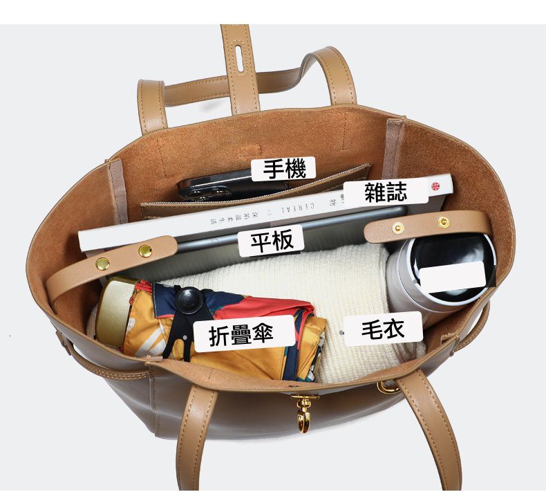 真皮大容量托特/水桶包-黑色 (23x27x13.5cm)