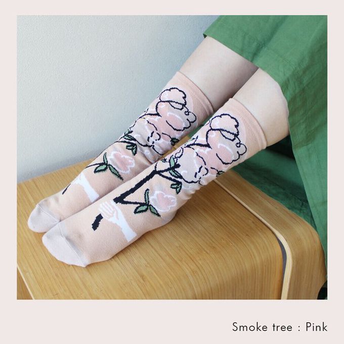 日本女裝代購 - 日本製 唯美花卉風長襪-煙之樹-粉紅 (23-25cm)