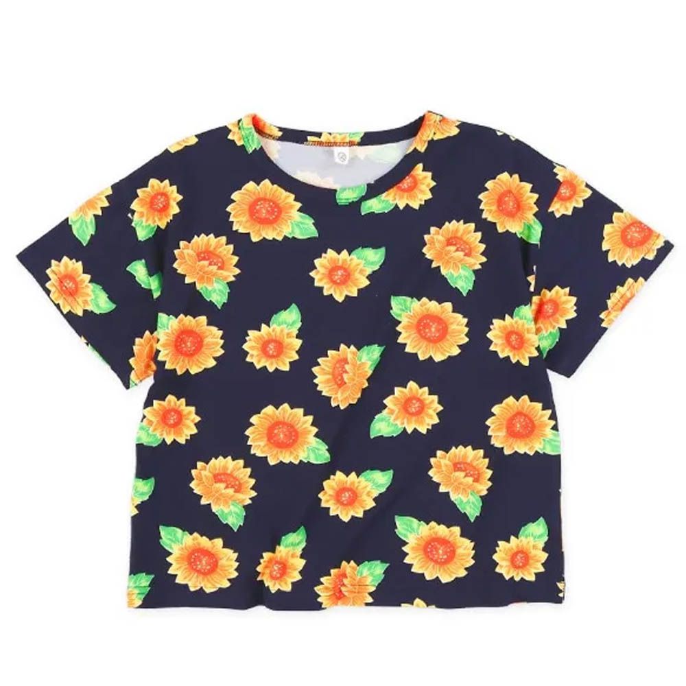 滿版印花短袖上衣-花朵-深藍