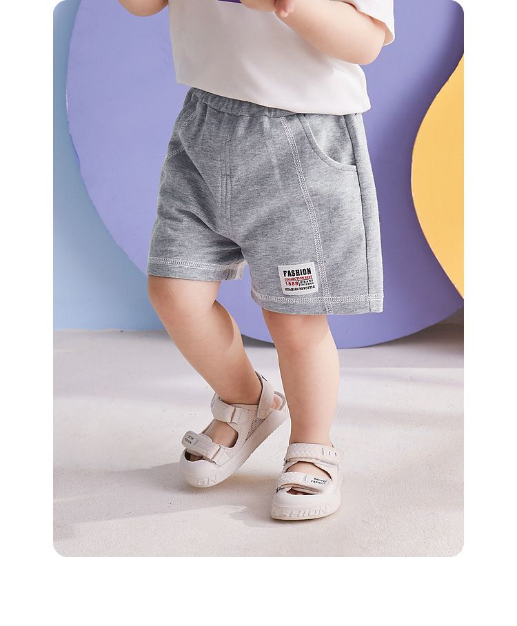 純棉腰鬆緊短褲-裝飾小標籤-卡其色