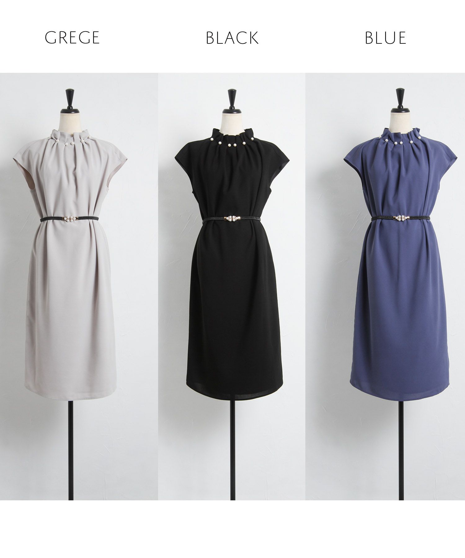 日本 tocco-closet - 高雅珍珠皺摺簡約洋裝-知性黑