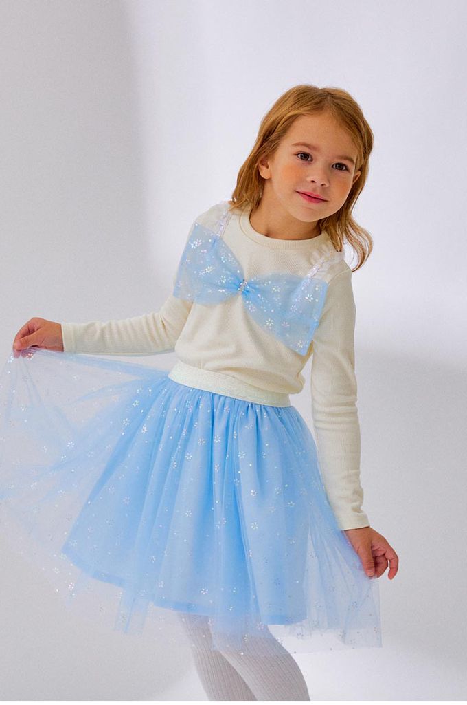 韓國 OZKIZ - (附髮箍)鬆緊腰雪花亮片網紗裙-天空藍