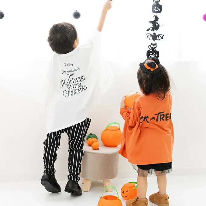 日本 Chil2 - 萬聖節聯名限定 寬鬆斗篷長袖上衣-卡通人物南瓜米奇-橘