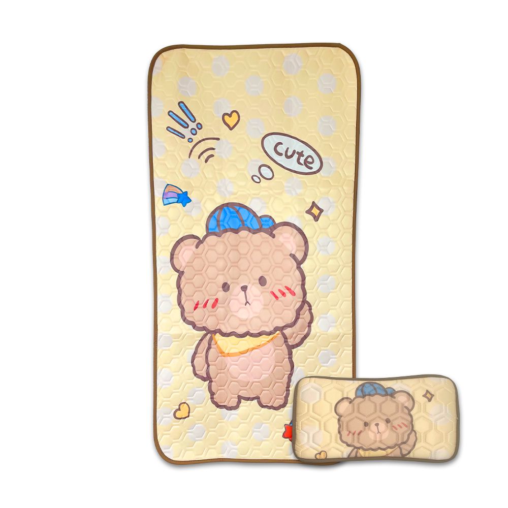 卡通乳膠涼蓆兩件組 冰絲涼感-可愛小熊 (墊:120*60/枕:39*22)