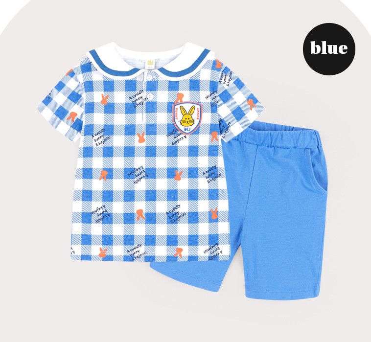 韓國 HEJMINI - 兔子徽章格子套裝-藍