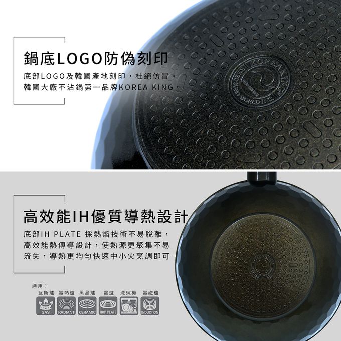 韓國Korea King - 韓國製IH蜂巢鈦金花崗岩不沾炒鍋-附蓋/一體成型/不挑爐具-尊爵黑-30cm
