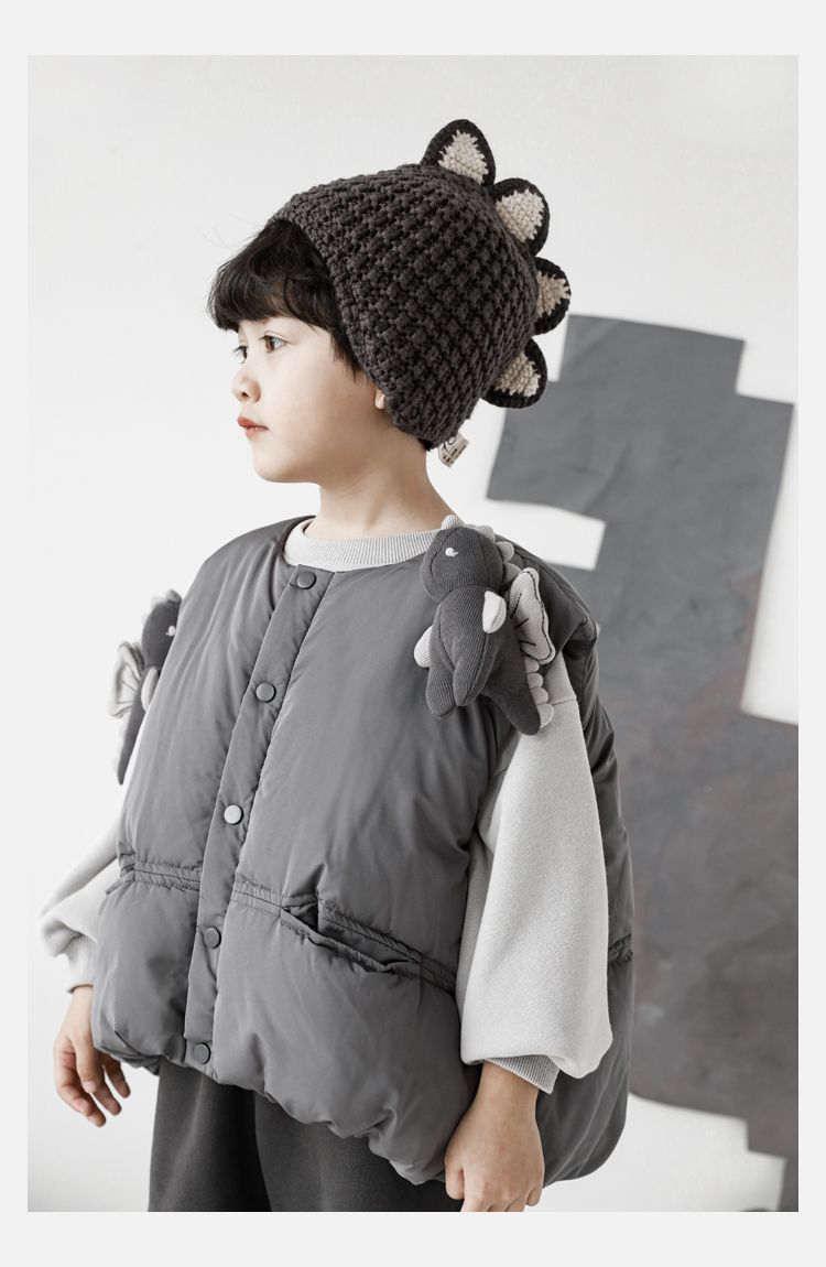 TONGMO - 鋪棉可拆卸玩偶保暖背心-小小恐龍-深灰色