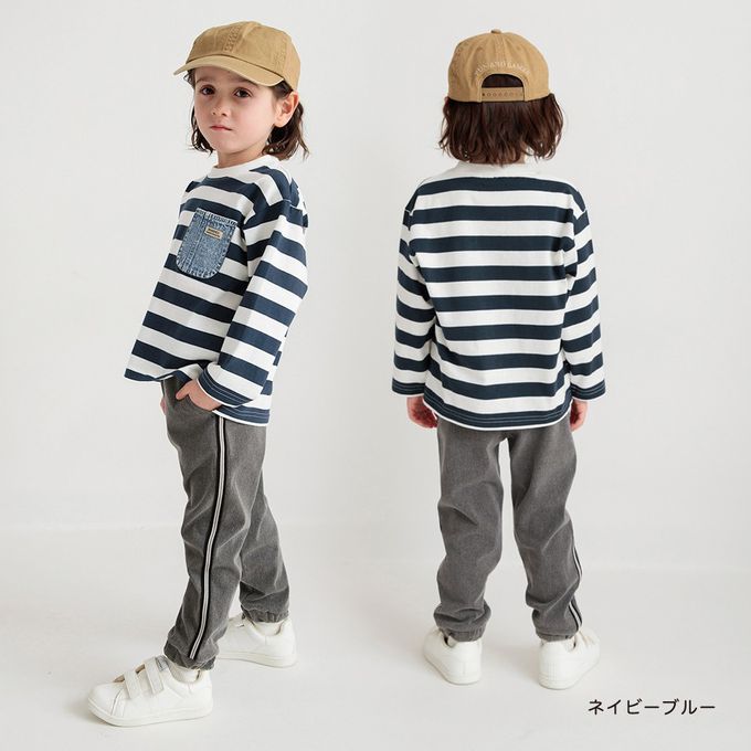 日本 BRANSHES - 帥氣丹寧口袋薄長袖上衣-條紋-海軍藍