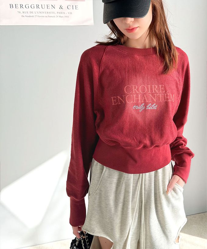 日本 Classical Elf - mily bilet 低調水鑽字母束腰短版上衣-燕麥灰