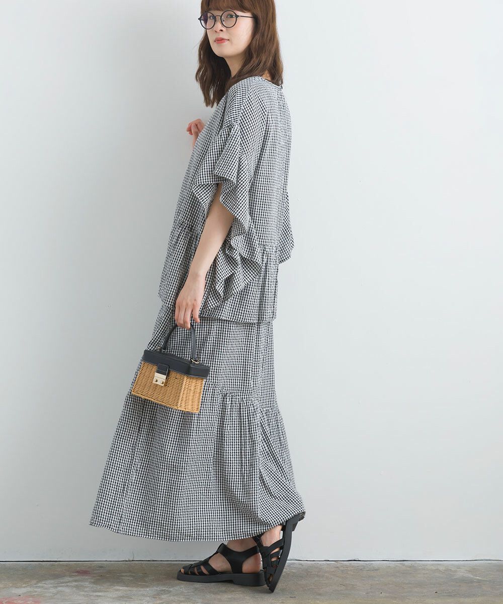 日本女裝代購 - 100%印度棉 超透氣波浪短袖上衣-石墨灰