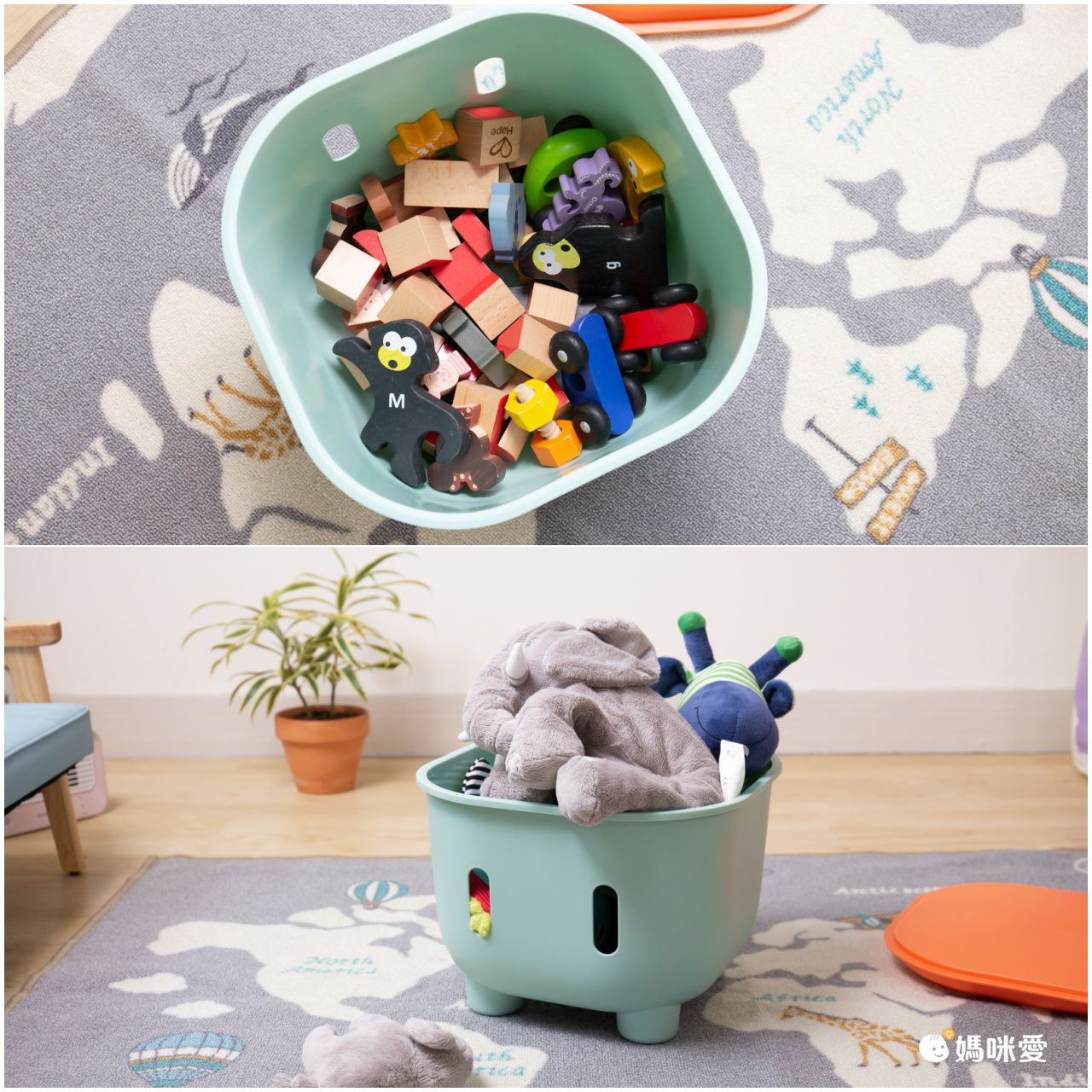 HEDO - 拼色多功能收納椅-收納椅-綠色 (33x33x24.5cm)