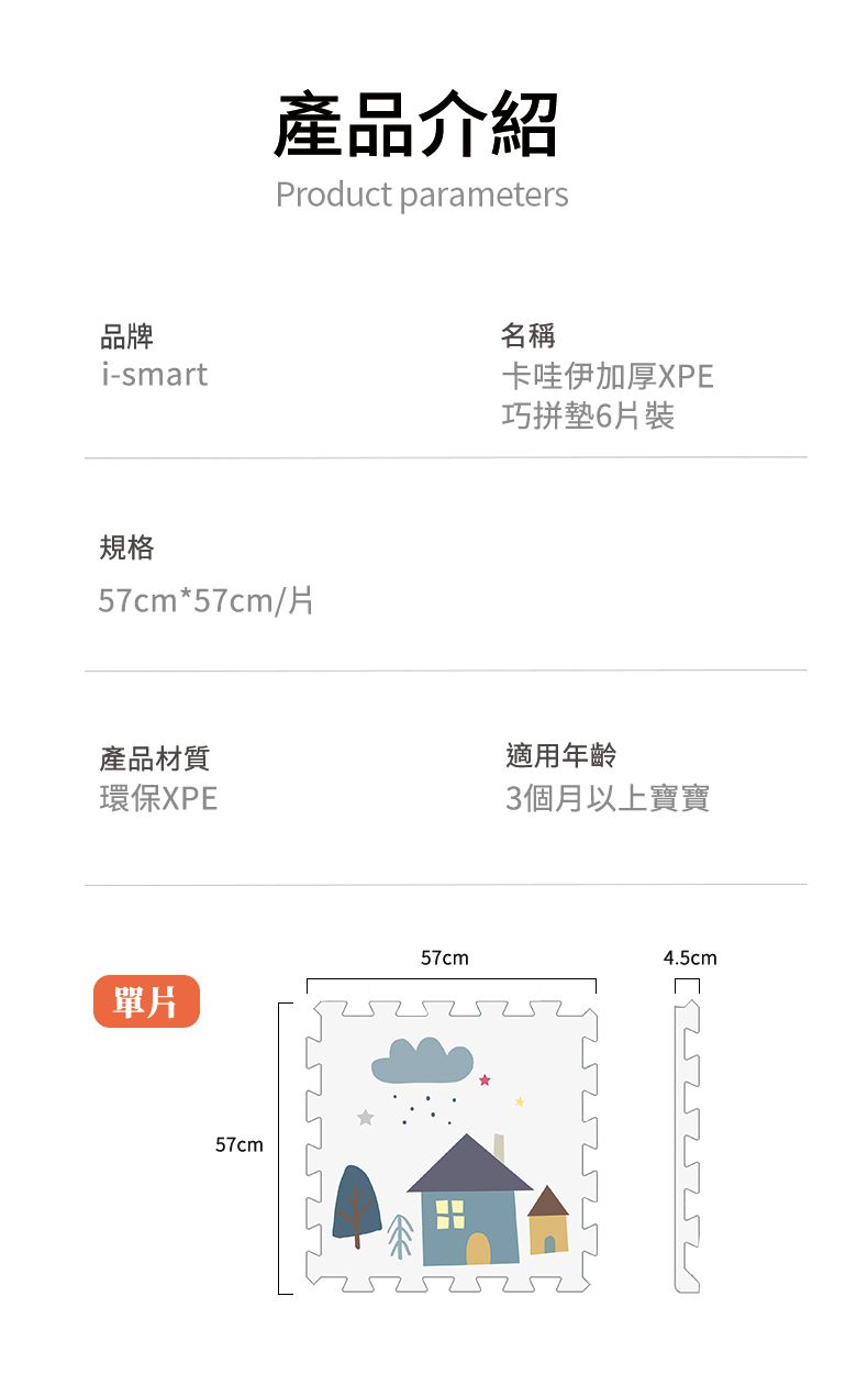i-Smart - 卡哇伊加厚巧拼墊-汽車貓咪 (六片裝)-單片57x57公分