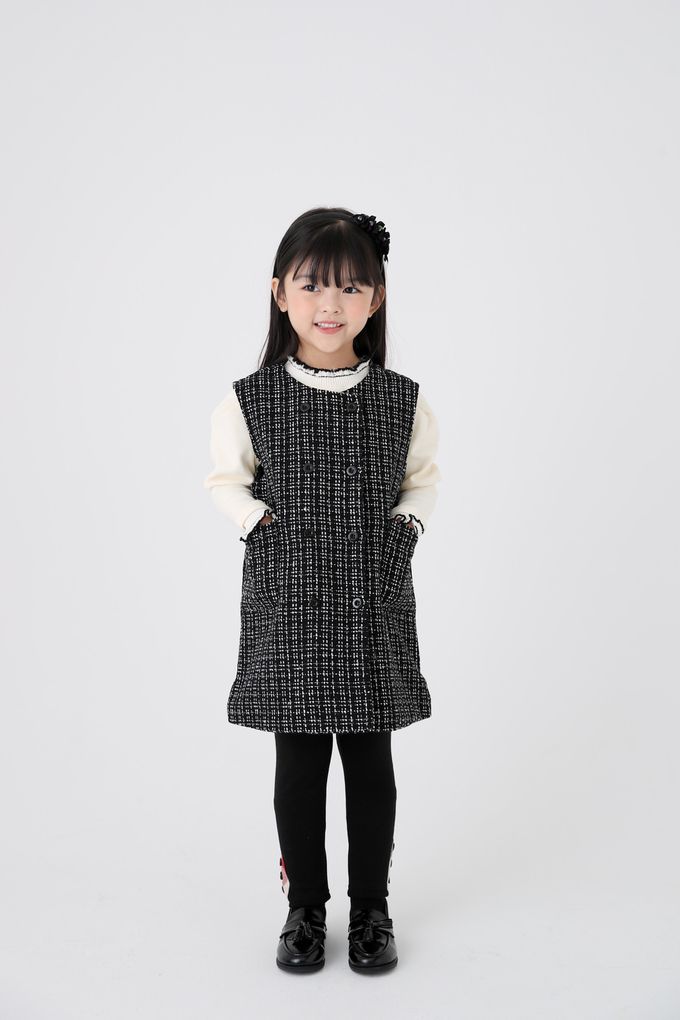 韓國 Coco Bang - 雙排鈕釦裝飾混羊毛背心洋裝-酒紅