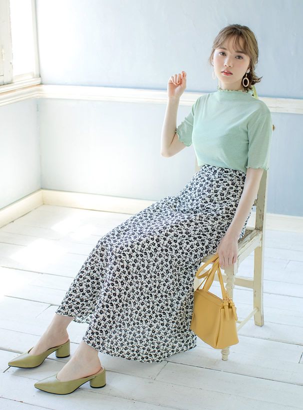 日本 GRL - 復古碎花長裙-白底