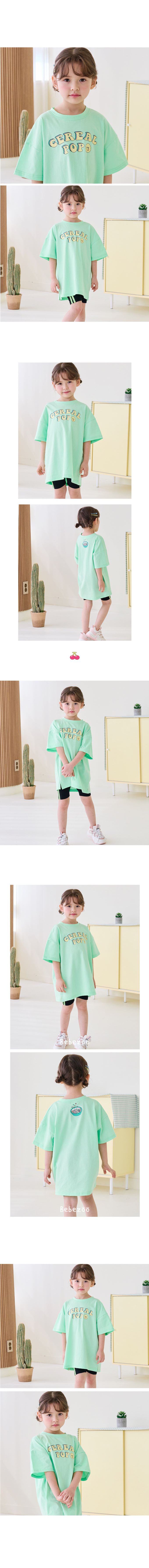 韓國 Bebezoo - 字母笑臉印短袖上衣-薄荷綠