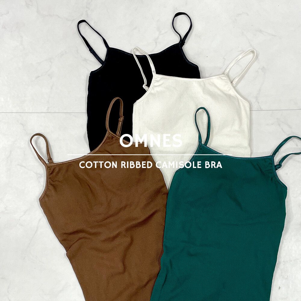 日本 OMNES - 100%棉彈力羅紋無袖上衣/內搭(附Bra)-黑