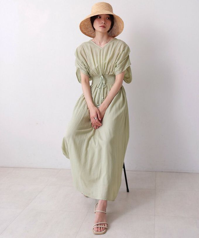 日本 Bab - 100%印度棉 素雅刺繡收腰短袖洋裝-淺紫