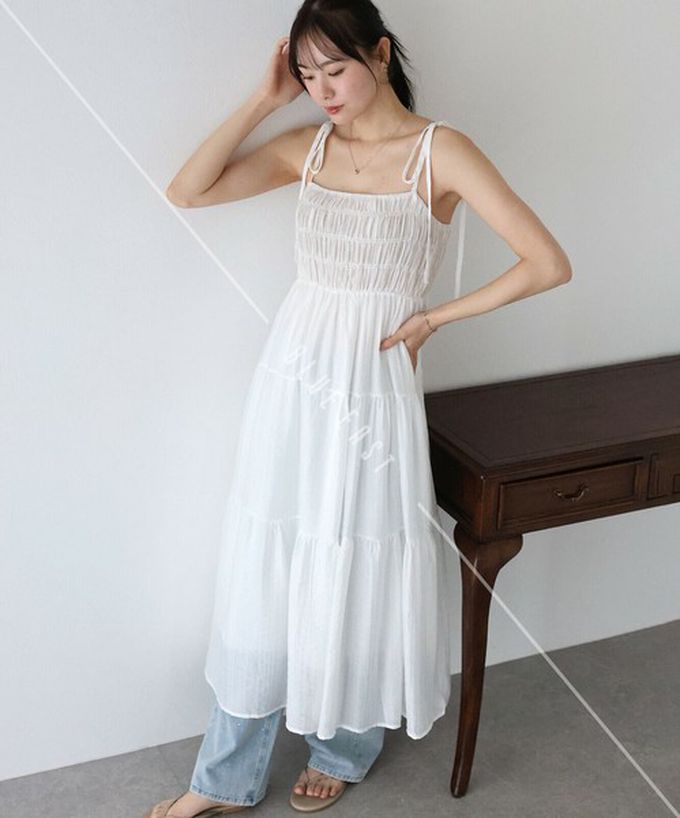 日本 BLUE EAST - 清爽透膚感皺摺綁帶分層洋裝-灰